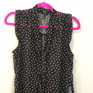 No sleeve frill neck tie shirt